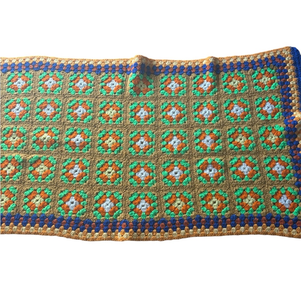 Crochet Granny Squared Throw Blanket Boho Hippie Multi Colored Handcrafted - Picture 12 of 12